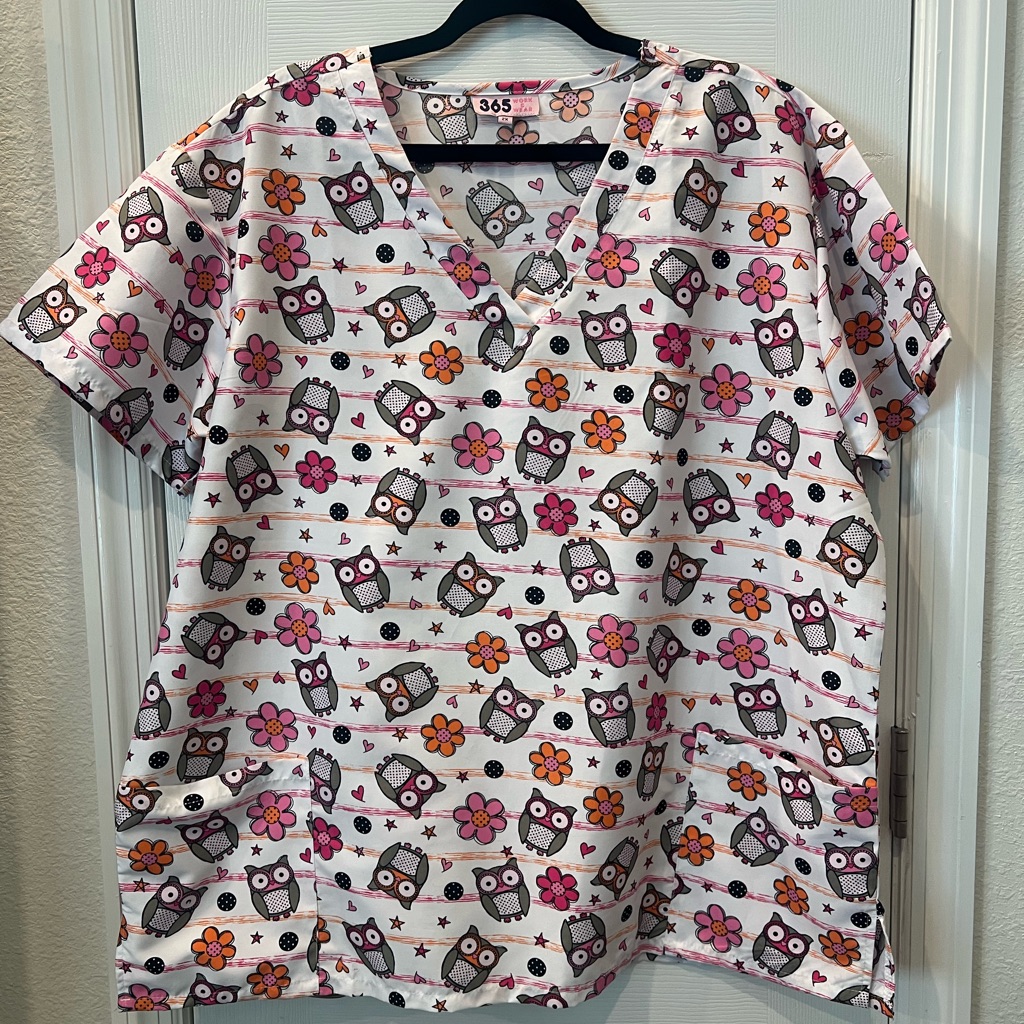 Playful Pink And Purple Owl Print Short Sleeve Tee